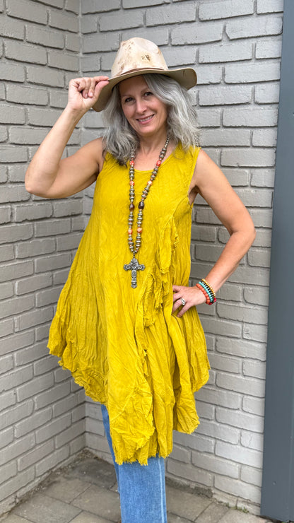 Cotton Open Slit Mustard Dress