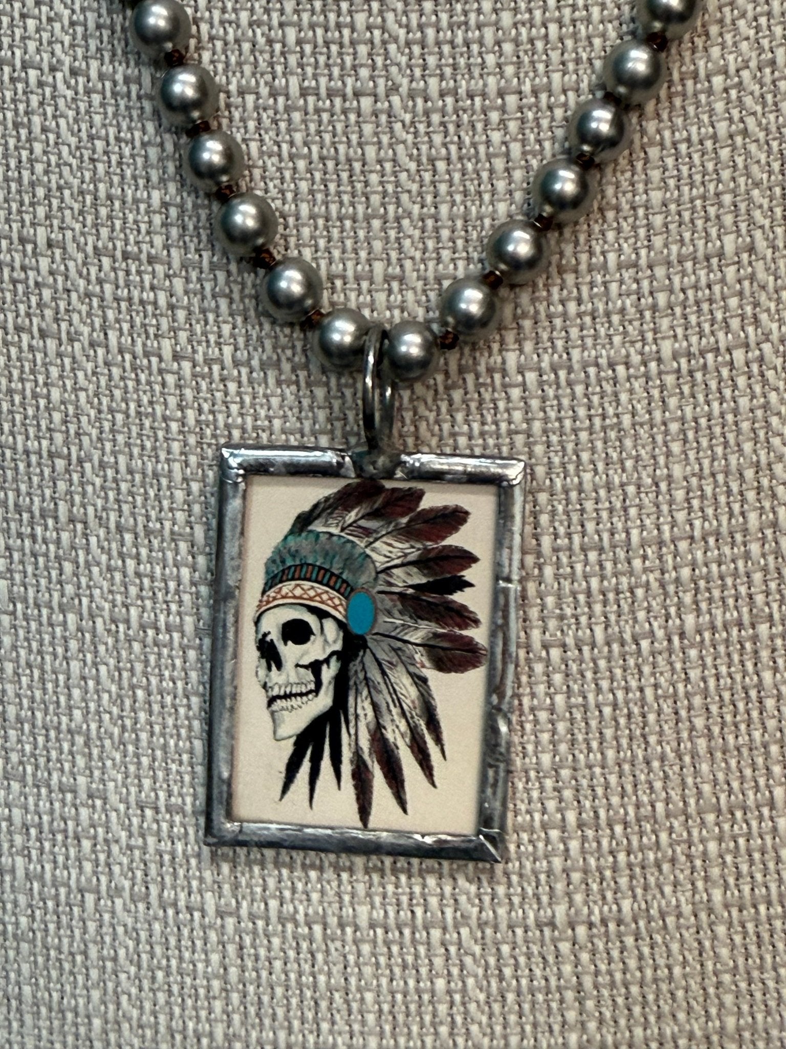 Skull in Headdress on Desert Pearl Neckace - Vintage Vault Boutique