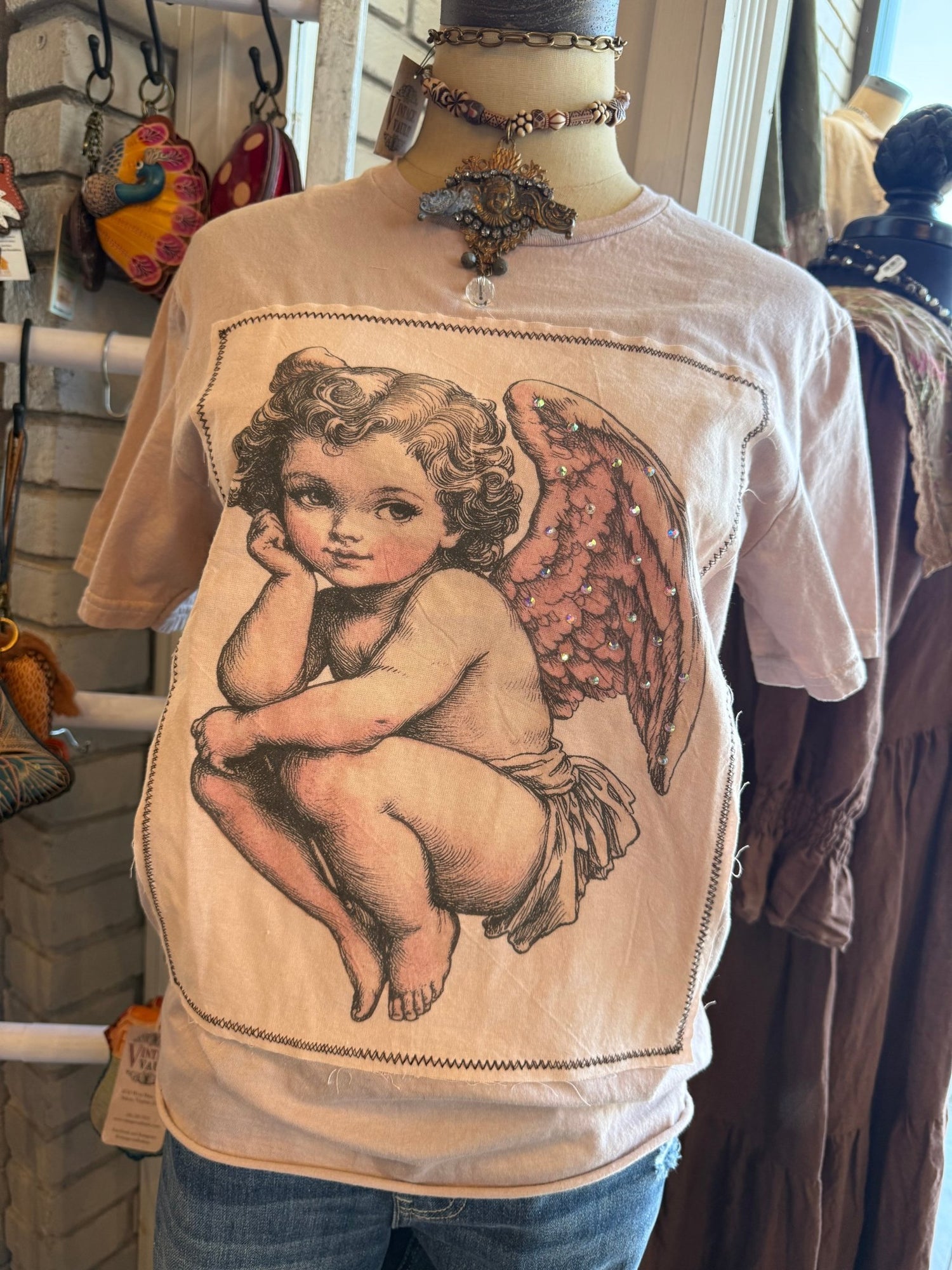 Cherub Bling on Hand Dyed Tee - Vintage Vault Boutique