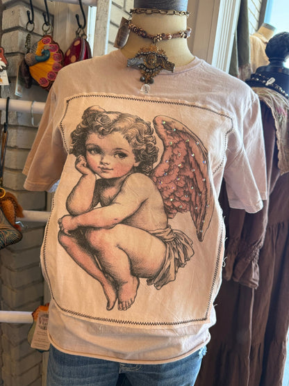 Cherub Bling on Hand Dyed Tee - Vintage Vault Boutique