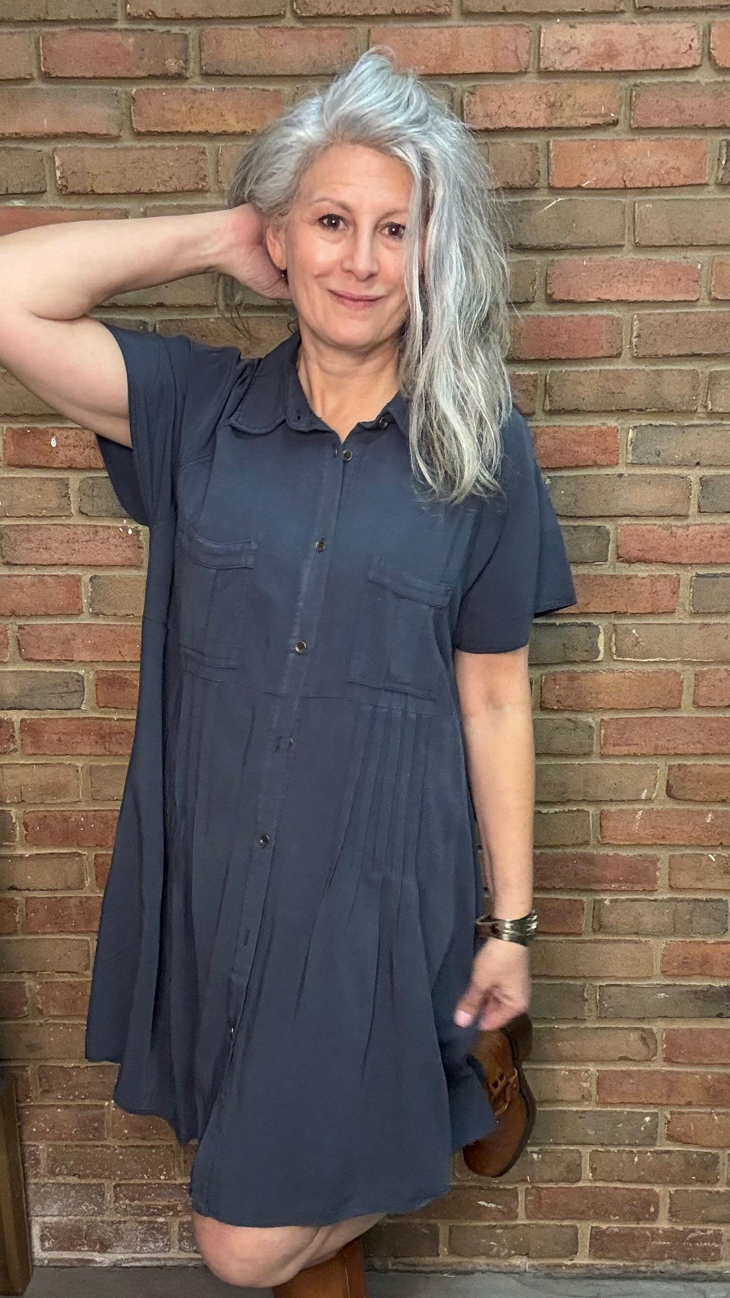 Charcoal PIntuck Shirt/Dress