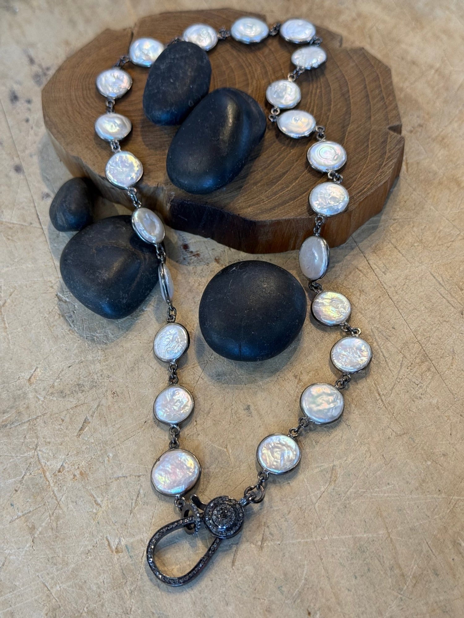 Bezel Strand with Diamond Clasp - Vintage Vault Boutique