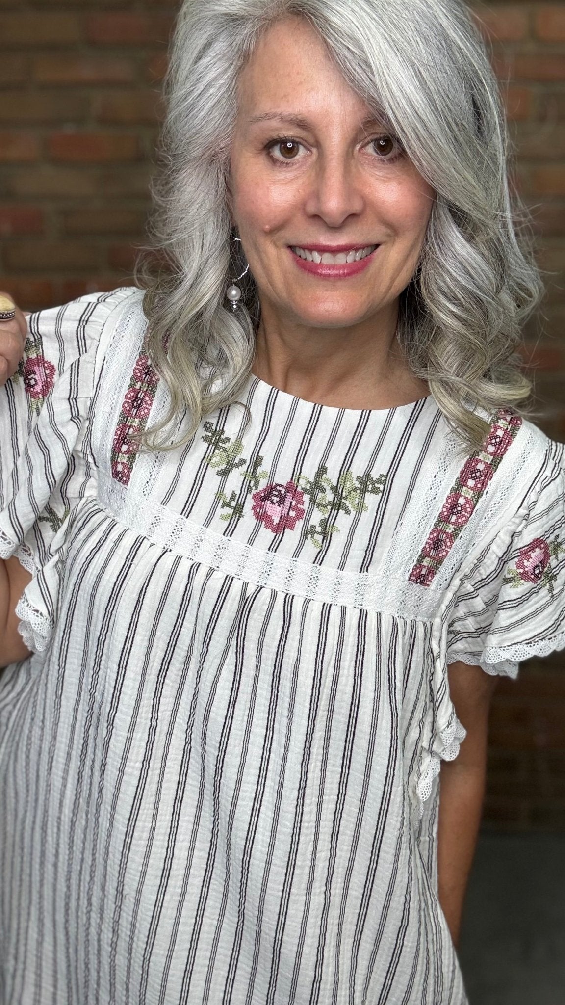 Cross Stitch Striped Cotton Dress - Vintage Vault Boutique