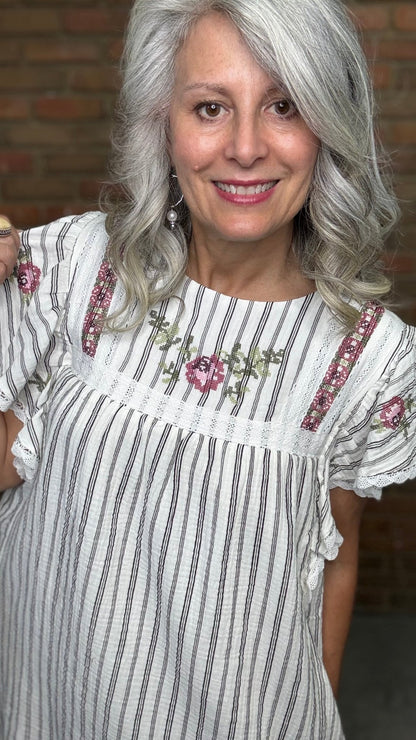 Cross Stitch Striped Cotton Dress - Vintage Vault Boutique