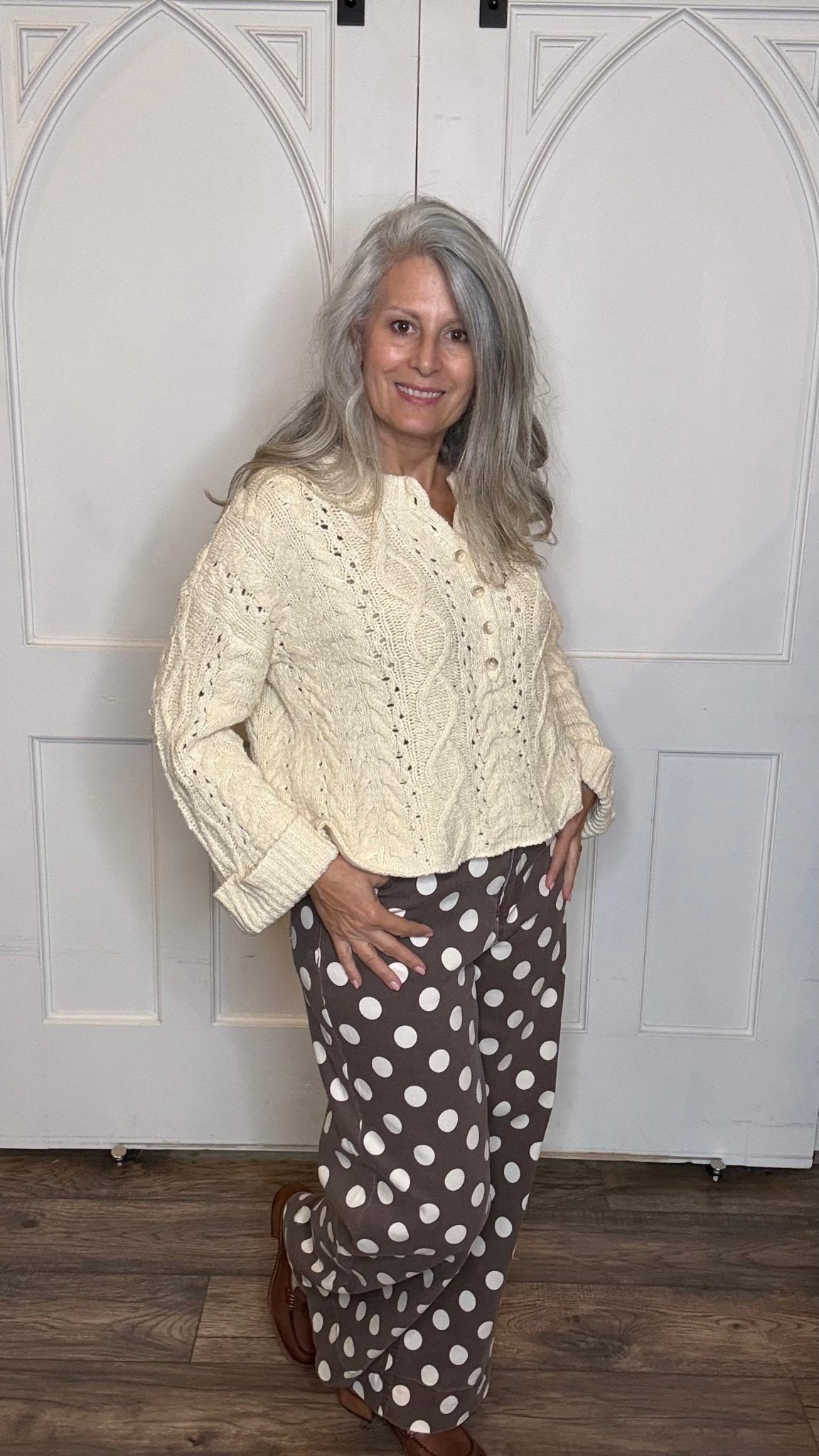 Oatmeal Cable Knit Henley Sweater - Vintage Vault Boutique