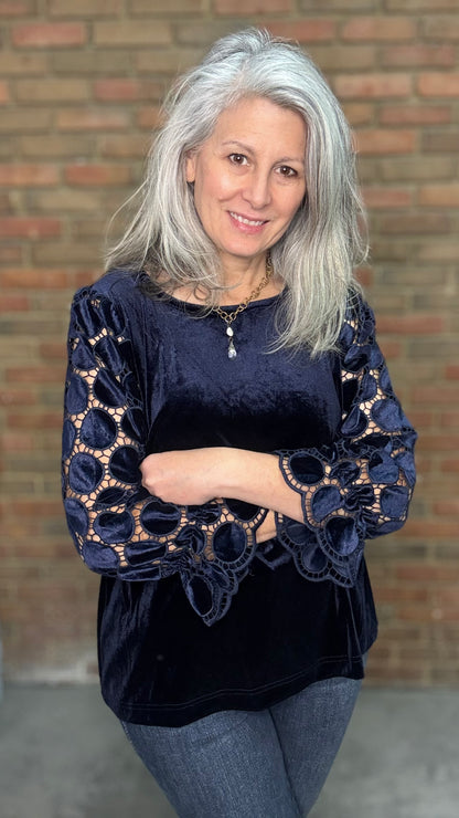 Navy Velvet Top