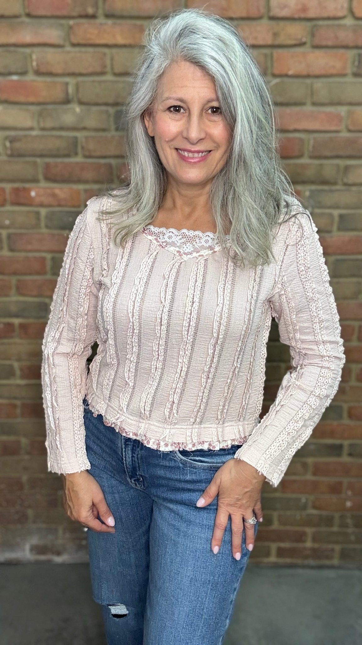 Pink Lace Detail Top - Vintage Vault Boutique