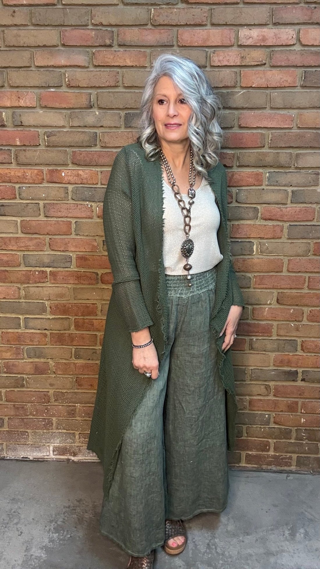 Olive Fishnet Duster - Vintage Vault Boutique