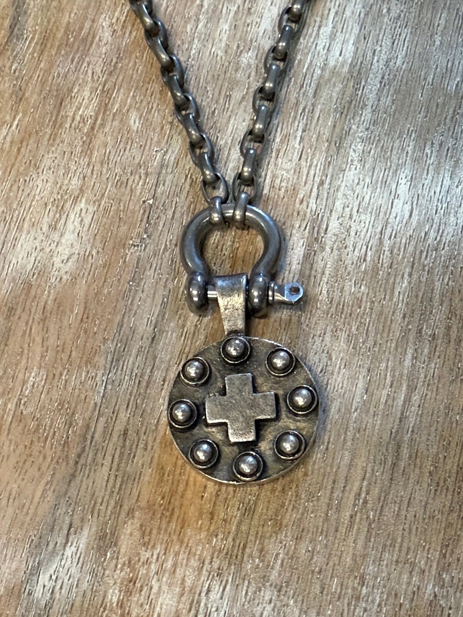 Small Cross Coin on Shackle Necklace - Vintage Vault Boutique