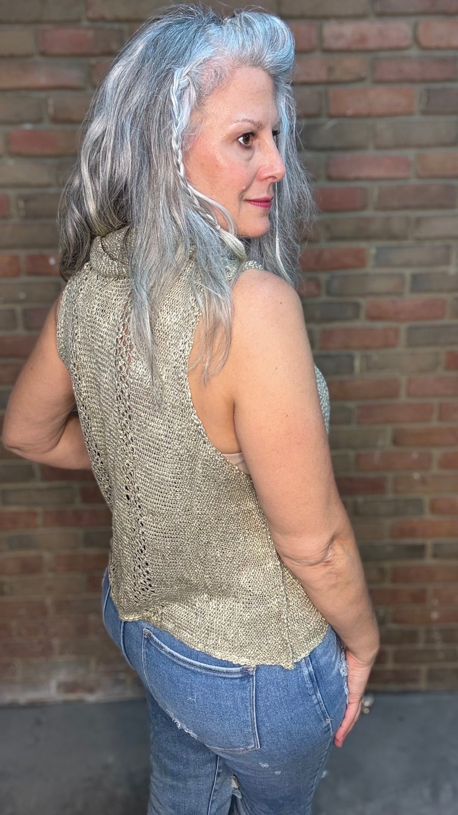 Sage Cowl Neck Sleeveless Sweater