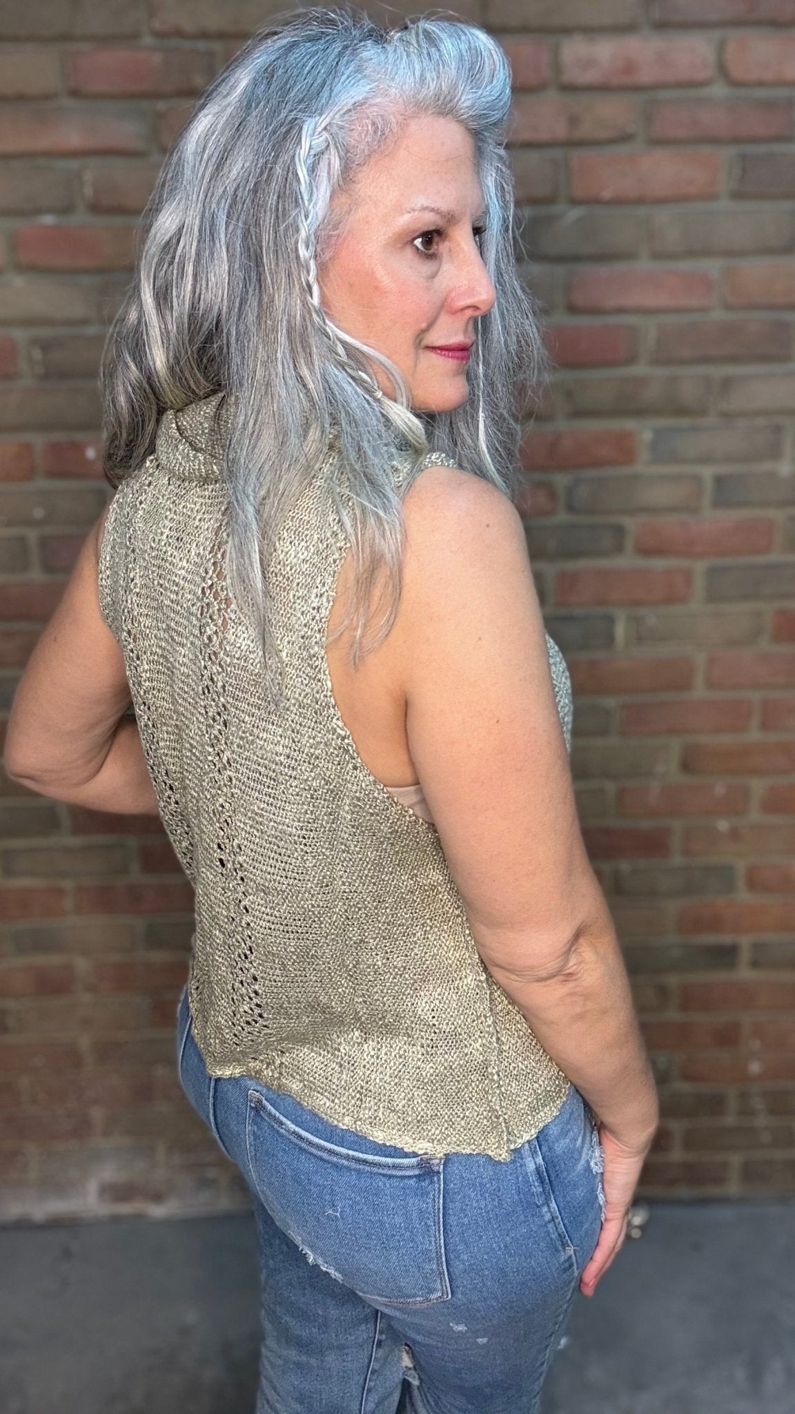 Sage Cowl Neck Sleeveless Sweater - Vintage Vault Boutique