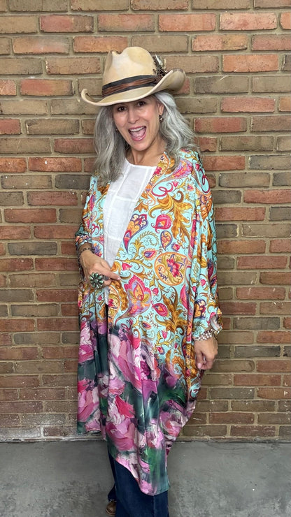 Colorful Paisley Silk Kimono - Vintage Vault Boutique
