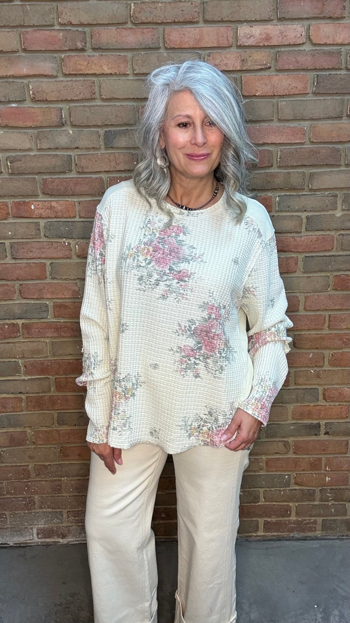 Waffle Floral Pull On Top - Vintage Vault Boutique