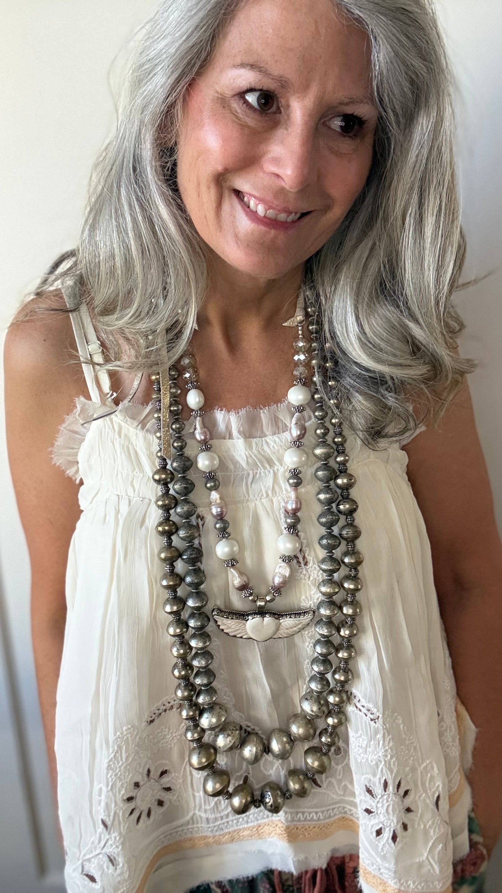 Bone Heart with Wing Beaded Leather Necklace