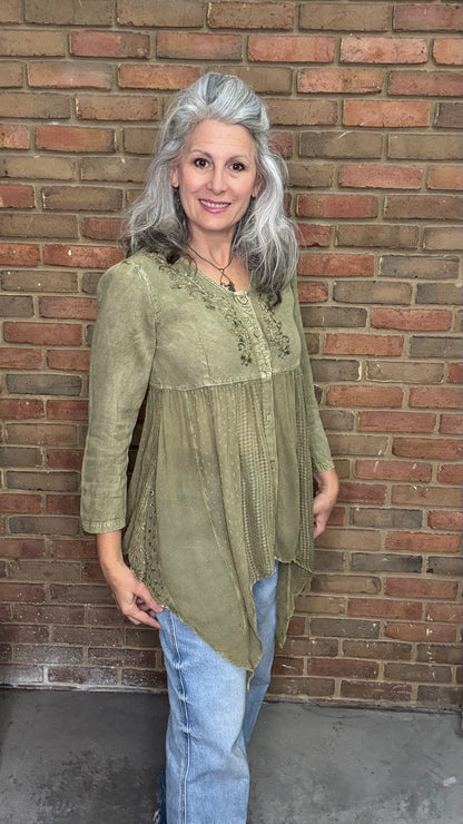 Gravel Stonewash V-Neck Top