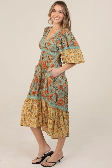 Long Sleeve V-Neck Hi-Lo Dress