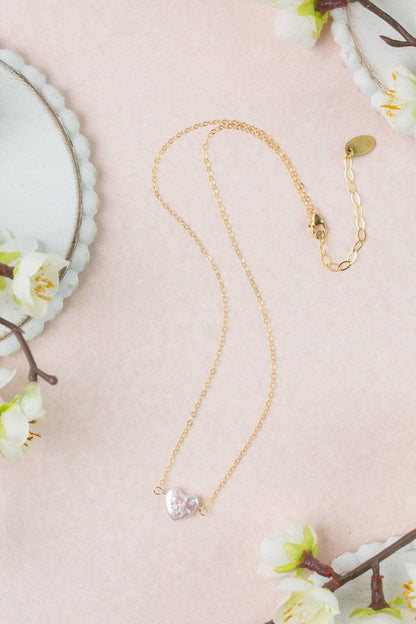 Bold Heart 15.5-17.5"  Freshwater Pearl Heart Simple Necklace