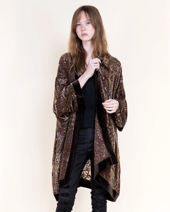 Luxe Velvet Gleaming Paisley Burn-Out Kimono - Vintage Vault Boutique