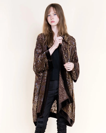 Luxe Velvet Gleaming Paisley Burn-Out Kimono
