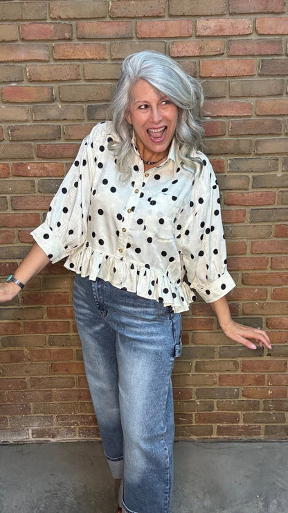 Polka Dot Ruffle Hem Shirt - Vintage Vault Boutique