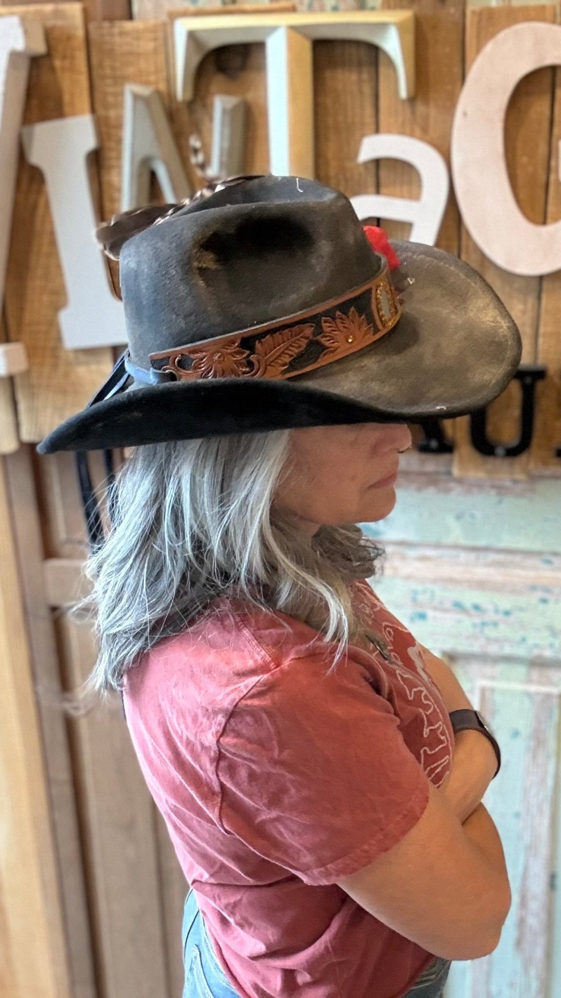 Red Rose Black Cowboy Hat by A Rare Bird - Vintage Vault Boutique