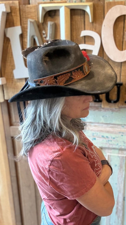 Red Rose Black Cowboy Hat by A Rare Bird - Vintage Vault Boutique