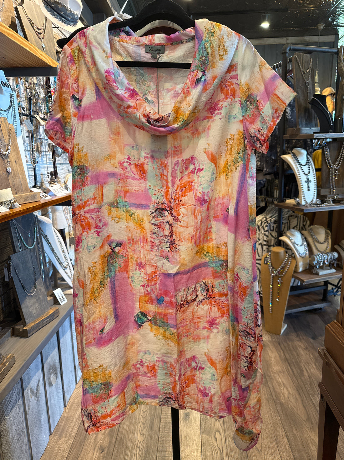 Pink Print Cowl Neck Dress S &amp; L
