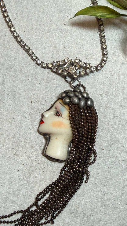 Vintage Face on Crystal Necklace