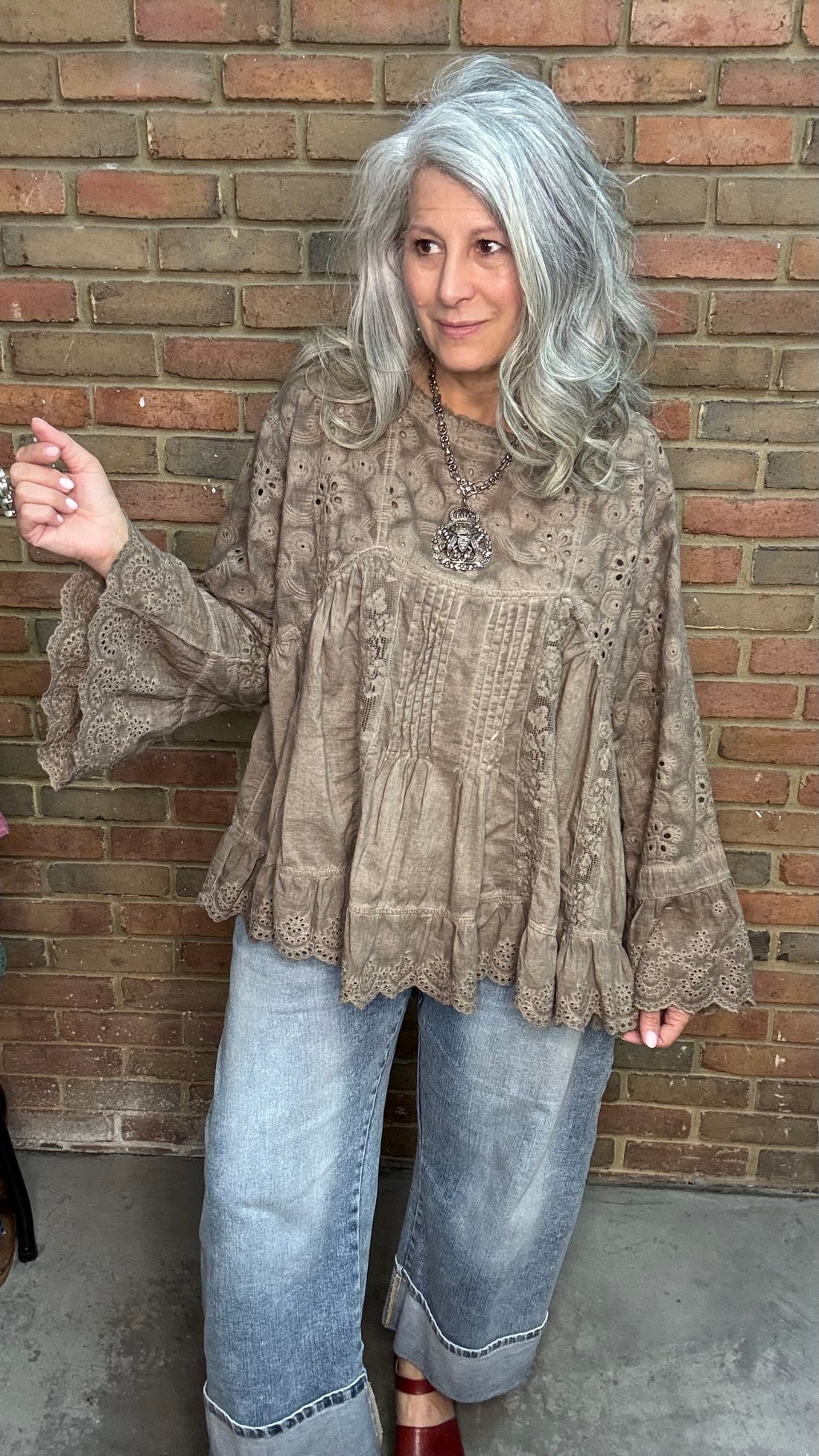 Eyelet Long Sleeve Lace Top