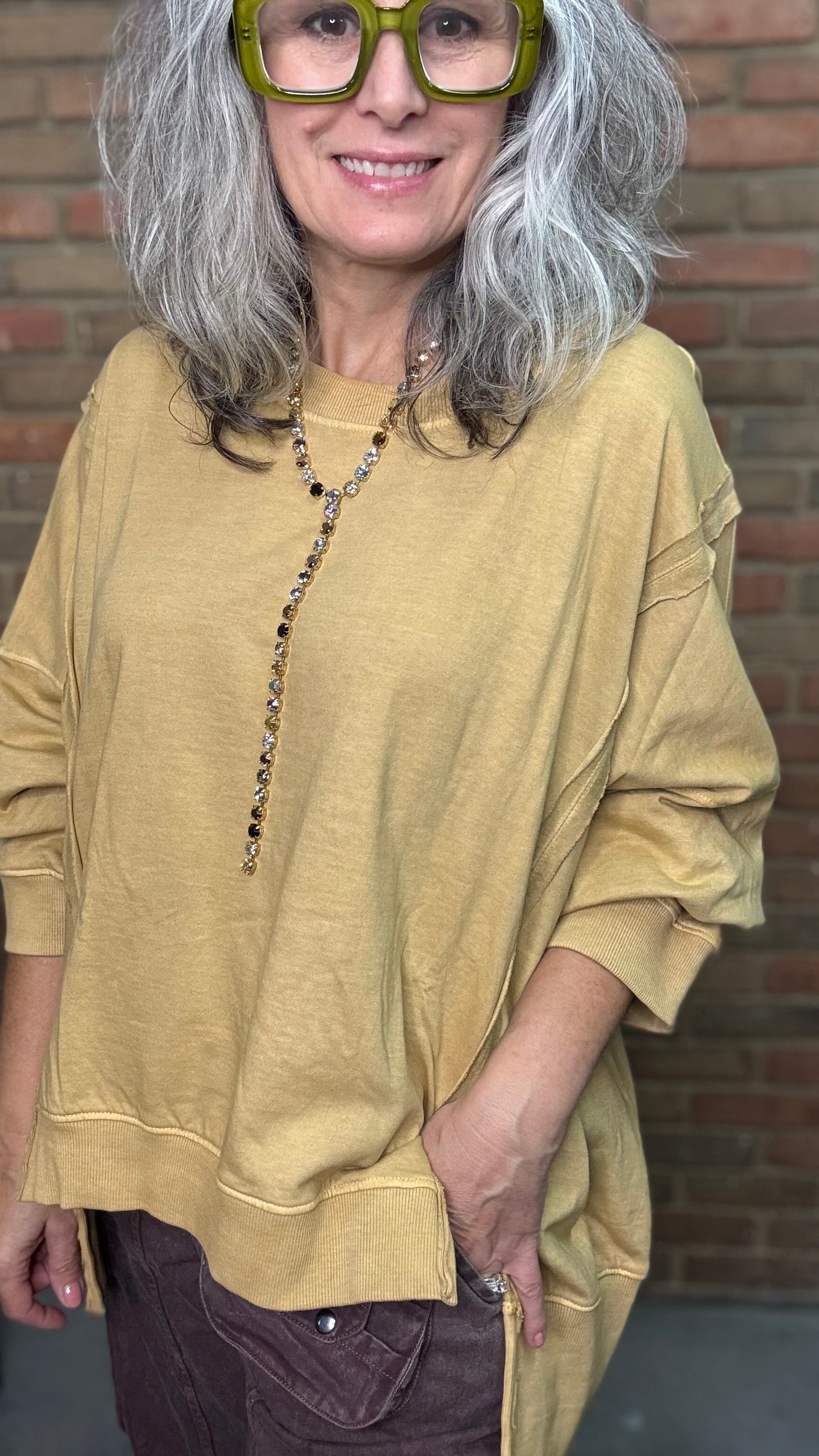 Mustard High Lo Slit Sweatshirt