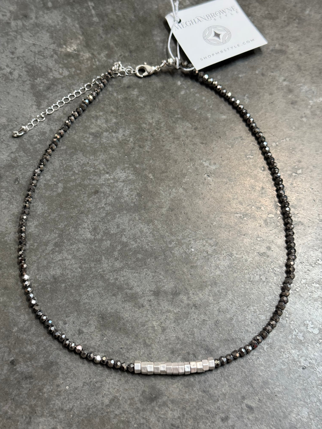 Faceted Hematite and Silver Choker Necklace