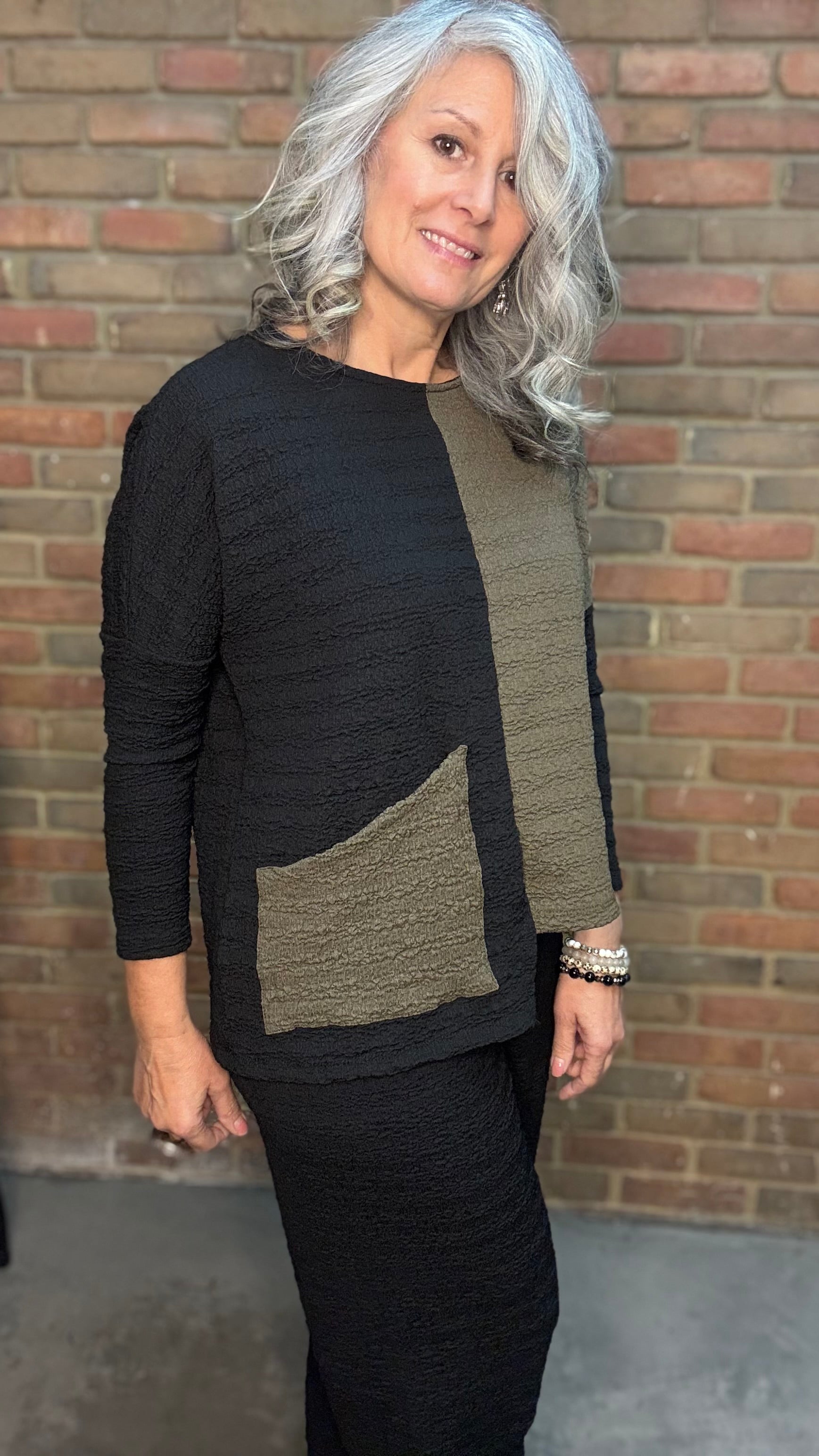 Olive/Black Waffle Top