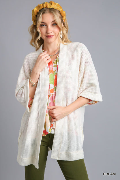 Cream Chunky Waffle Knit Cardigan