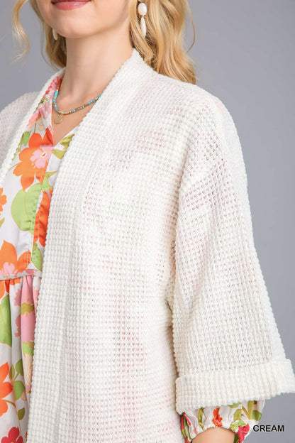 Cream Chunky Waffle Knit Cardigan