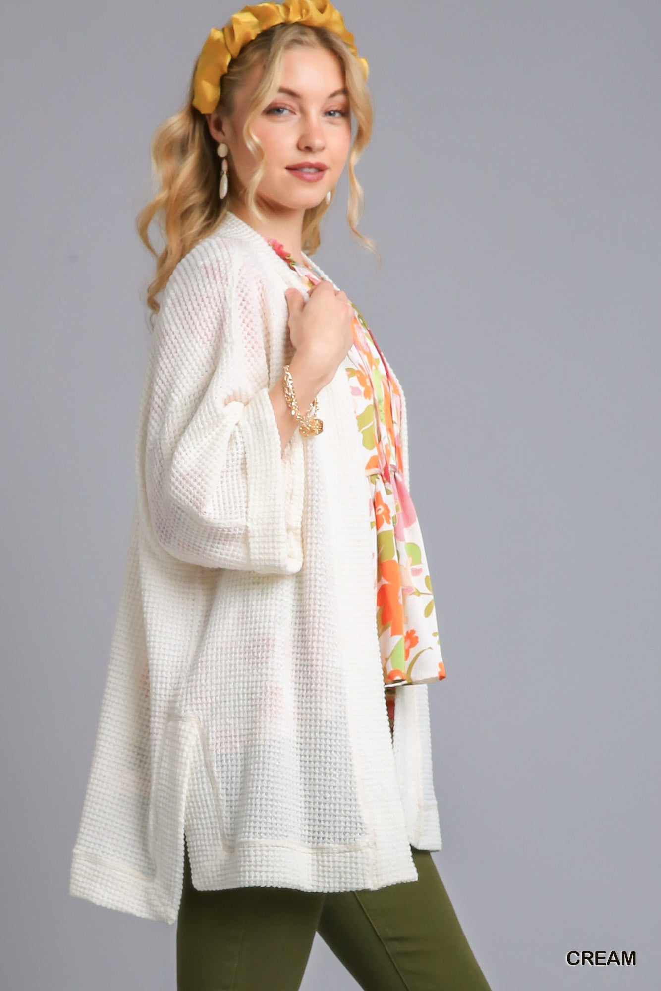 Cream Chunky Waffle Knit Cardigan