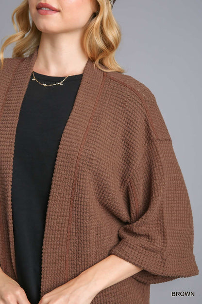 Brown Chunky Waffle Knit Cardigan