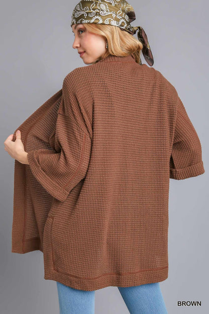 Brown Chunky Waffle Knit Cardigan