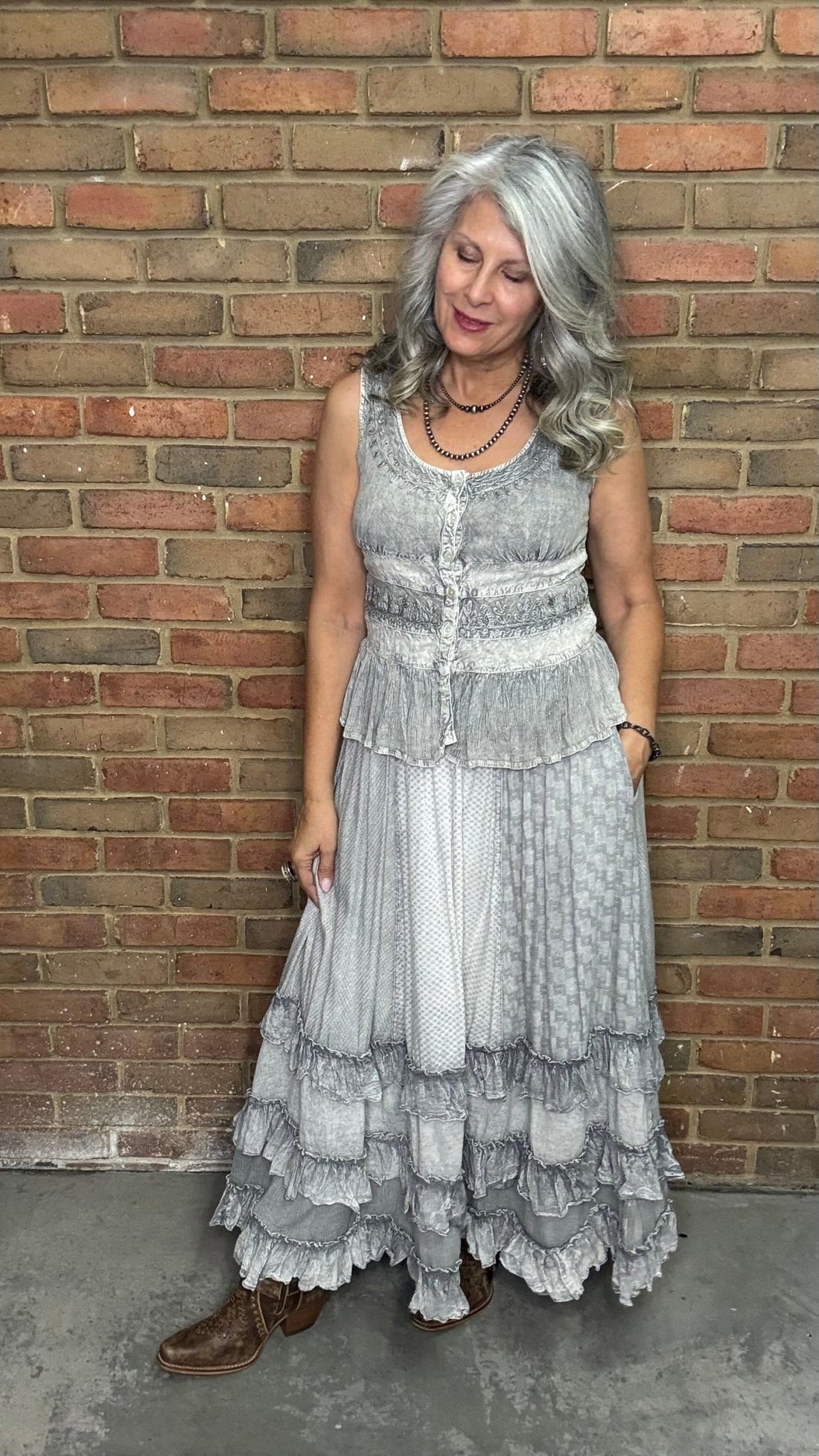 Grey Ruffle Skirt - Vintage Vault Boutique
