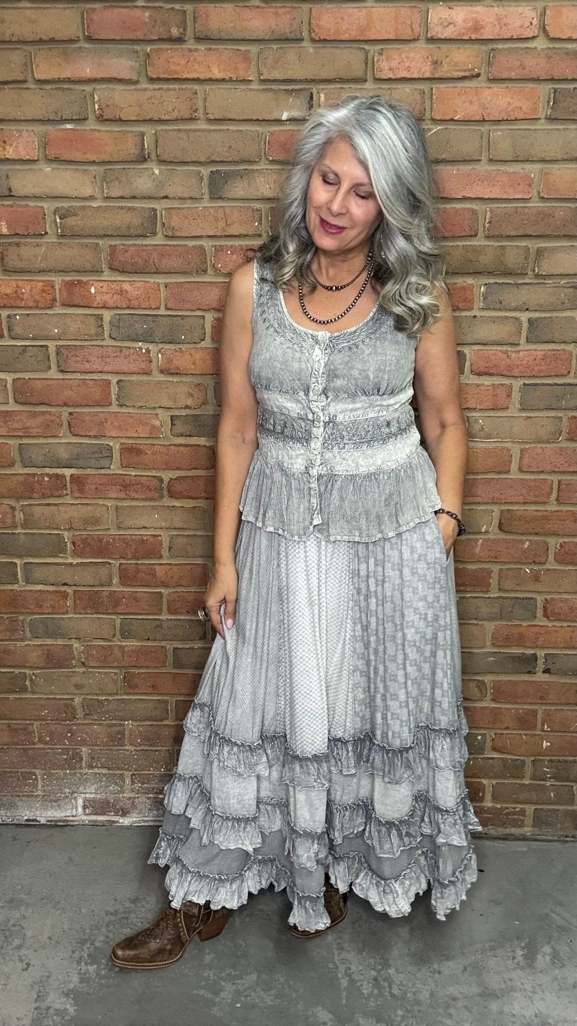 Grey Ruffle Skirt - Vintage Vault Boutique