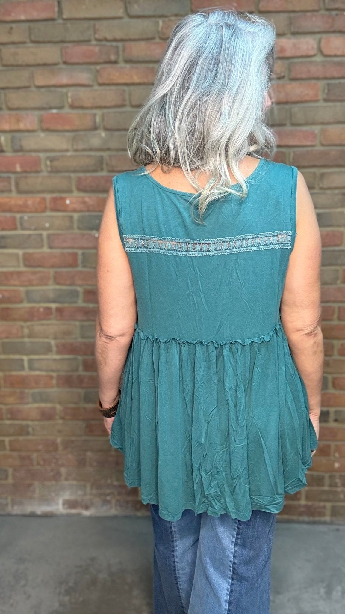 Relaxed Babydoll Top in Evergreen - Vintage Vault Boutique