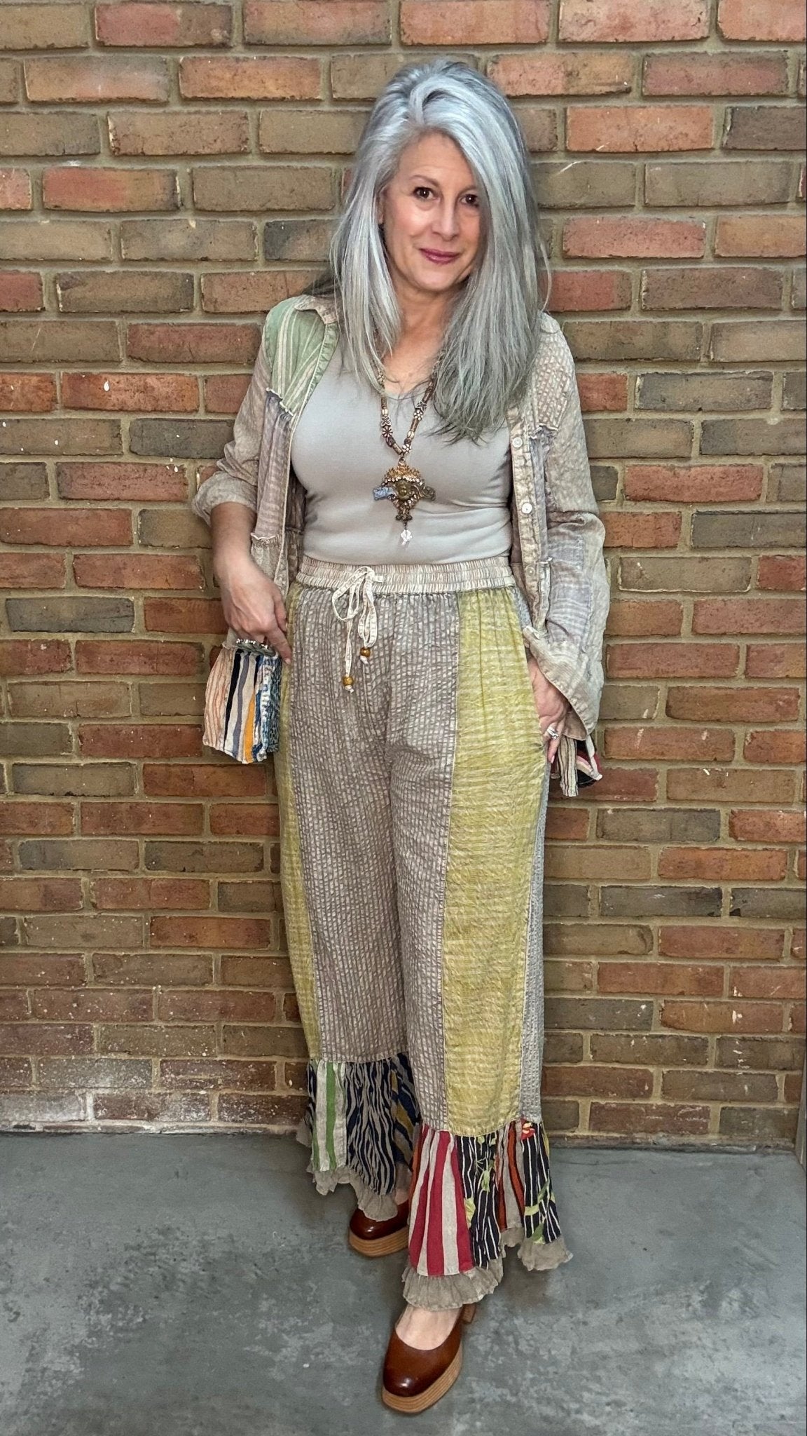Boho Patchwork Stripe Pant - Vintage Vault Boutique