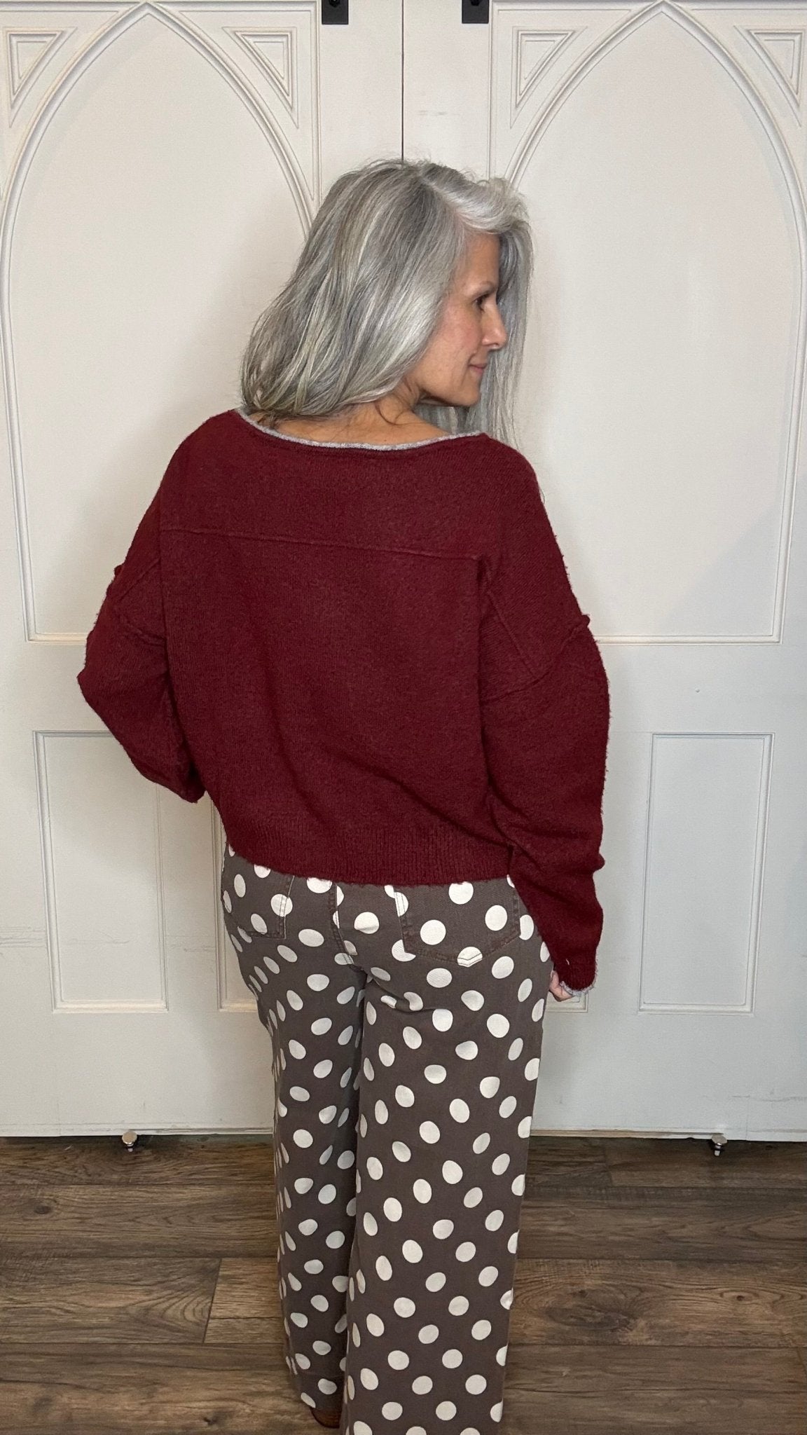Wine Wide Neck Sweater - Vintage Vault Boutique