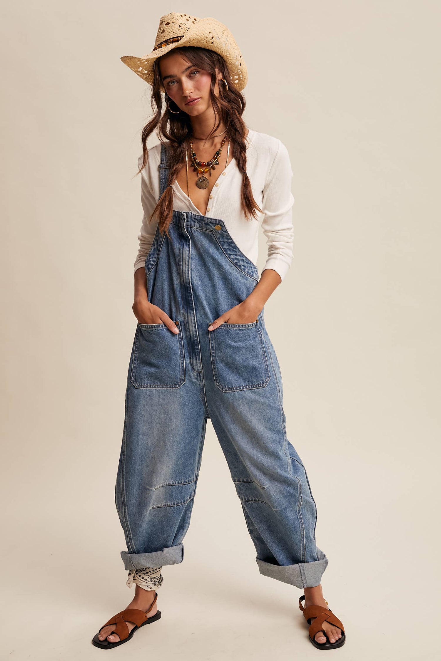 Wide-Leg Denim Overalls