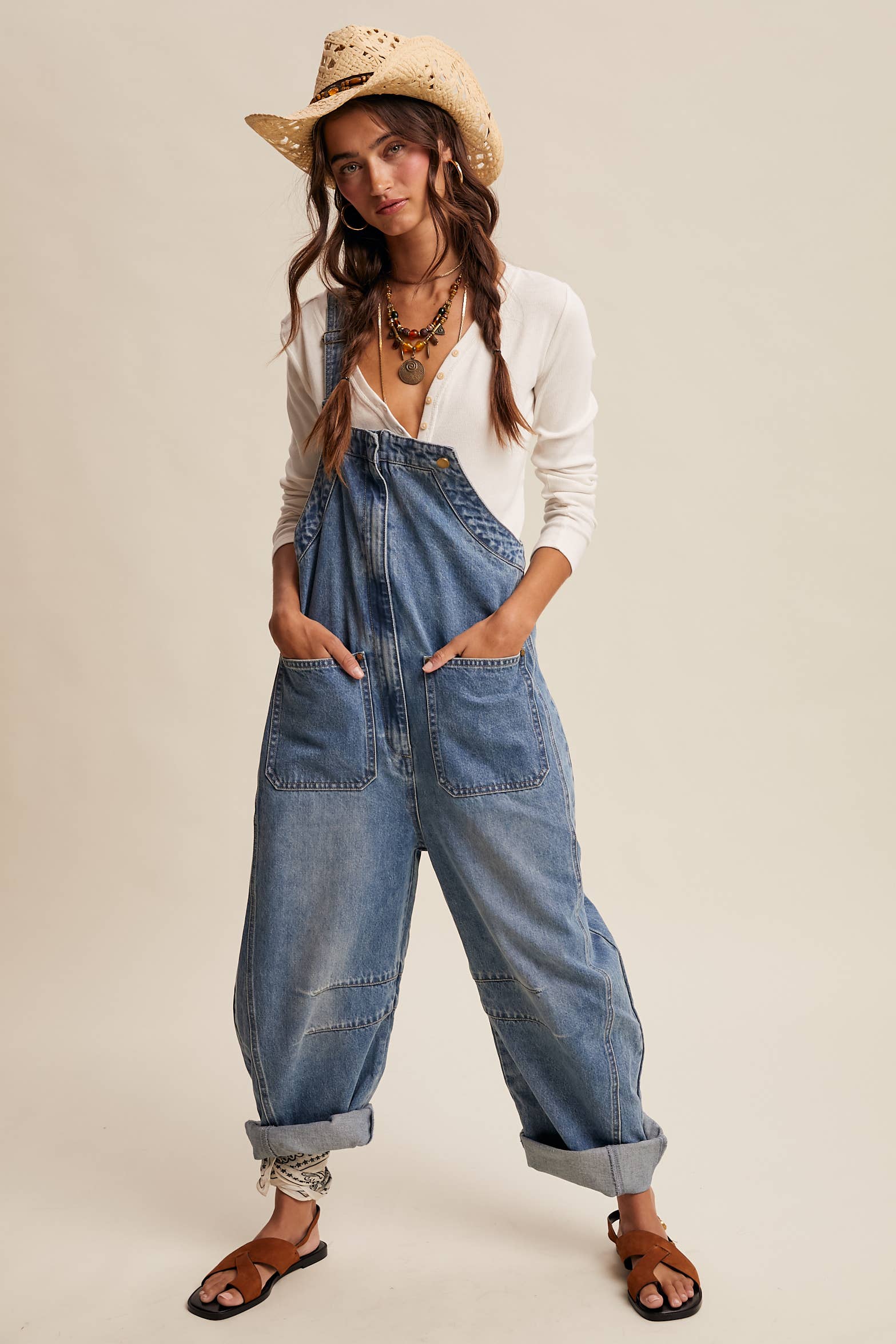 Wide-Leg Denim Overalls