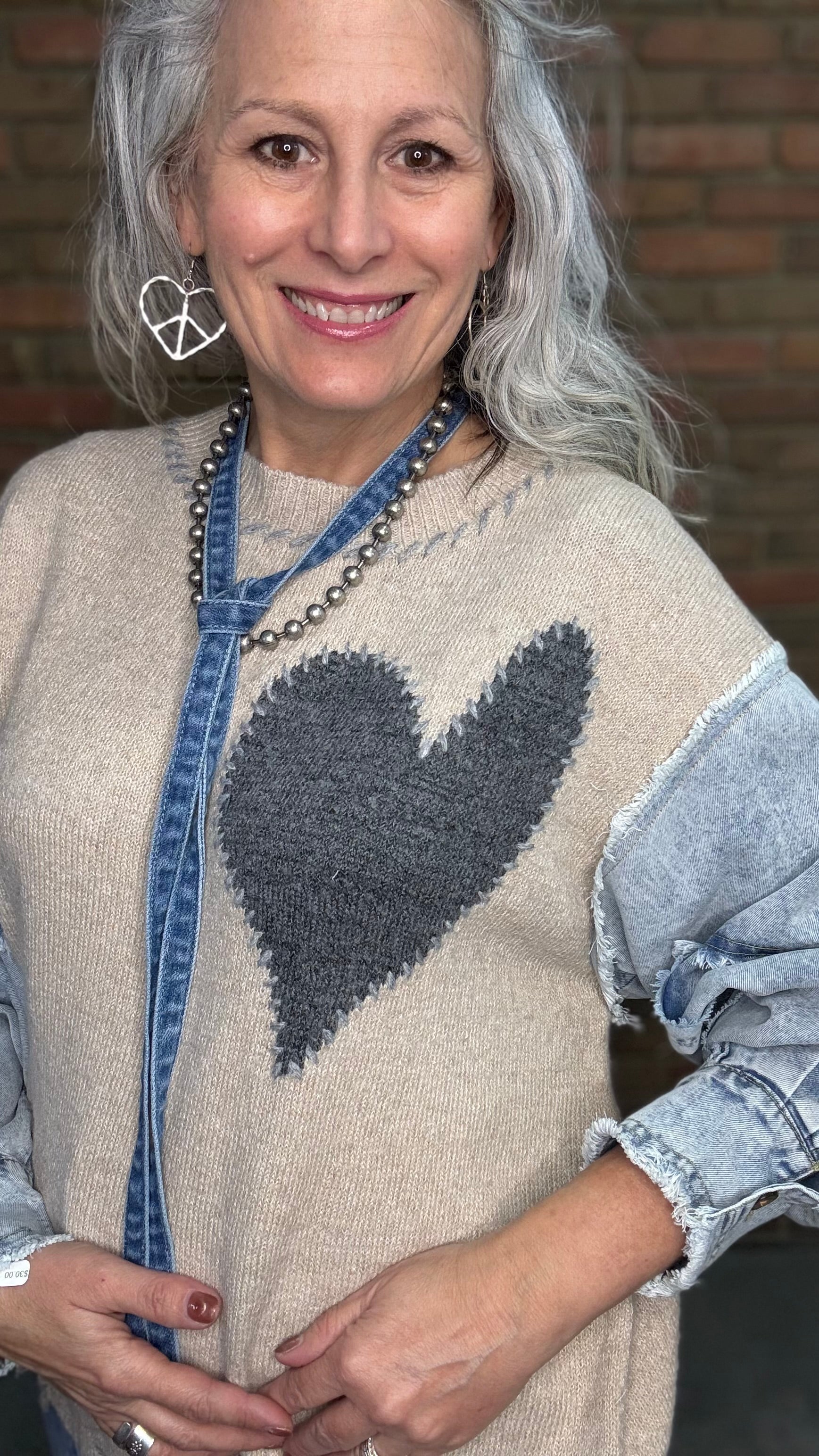 Bless my Heart Denim Sleeve Sweater