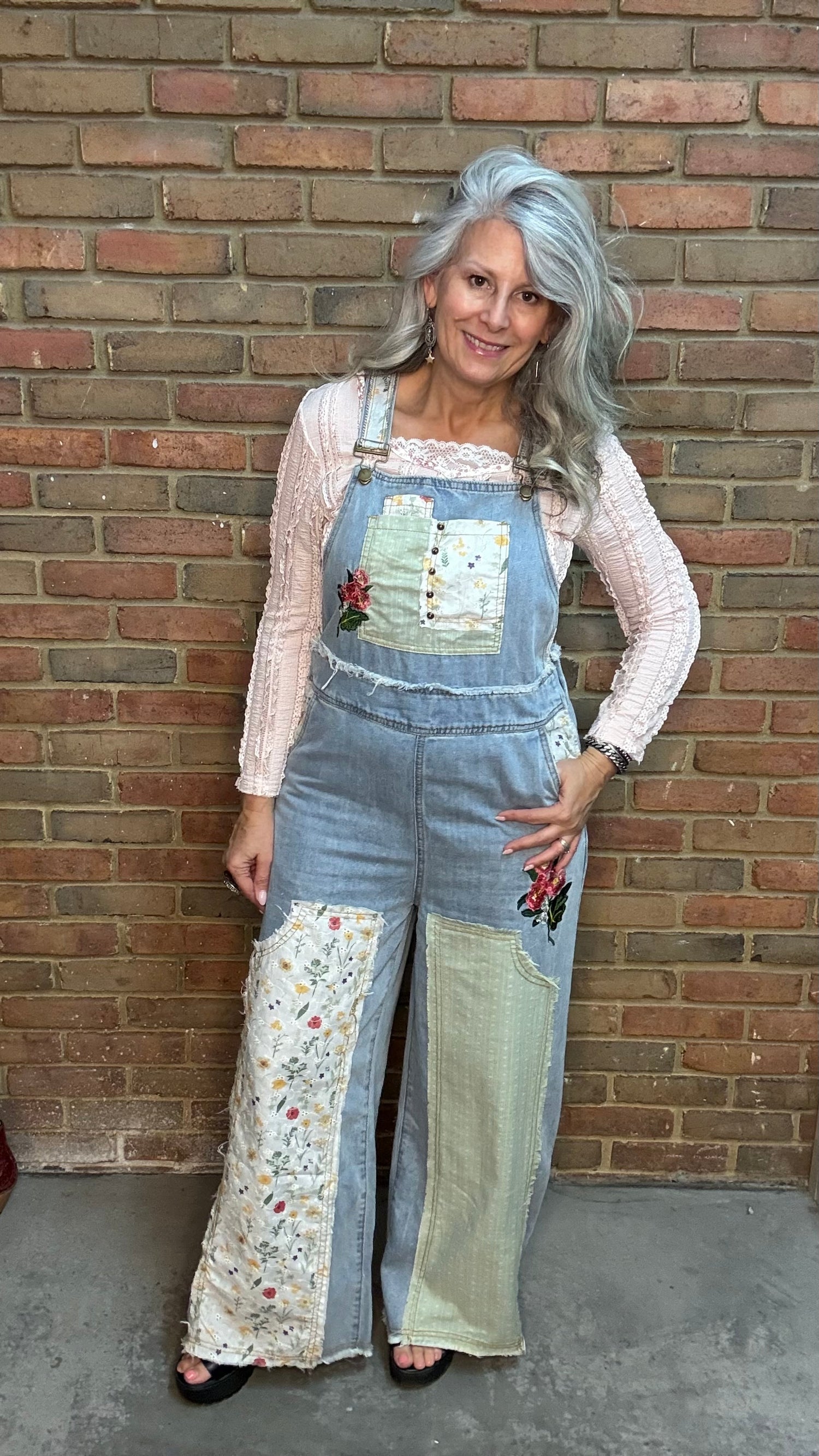 Denim Patchwork Overalls