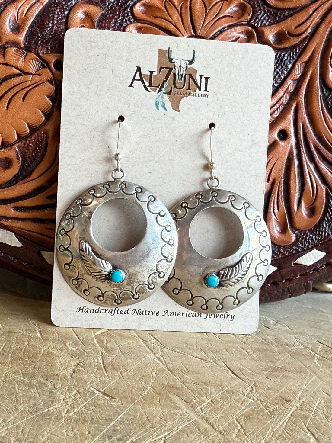 Silver Feather Disc Earrings