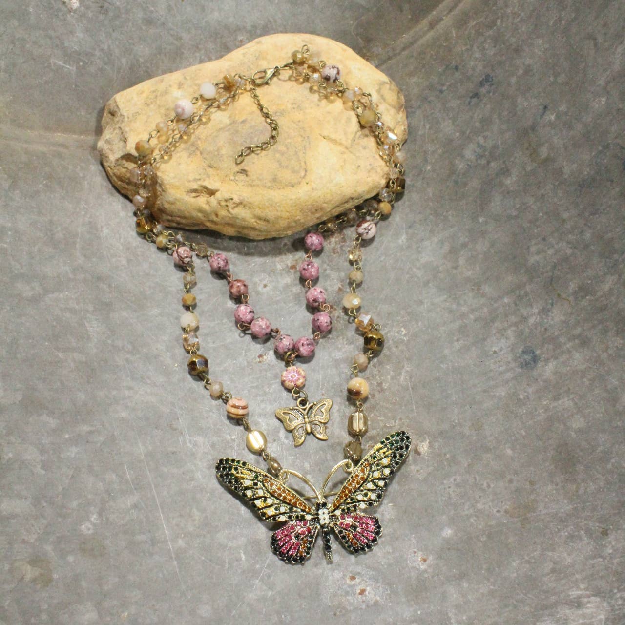 Fly High Butterfly Bling Layered Necklace