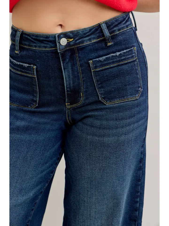 Judy Blue Palazzo Front Patch Pocket Jeans