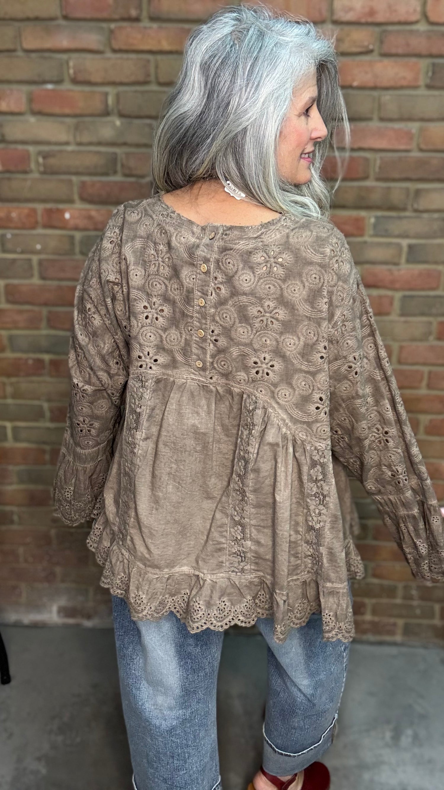 Eyelet Long Sleeve Lace Top